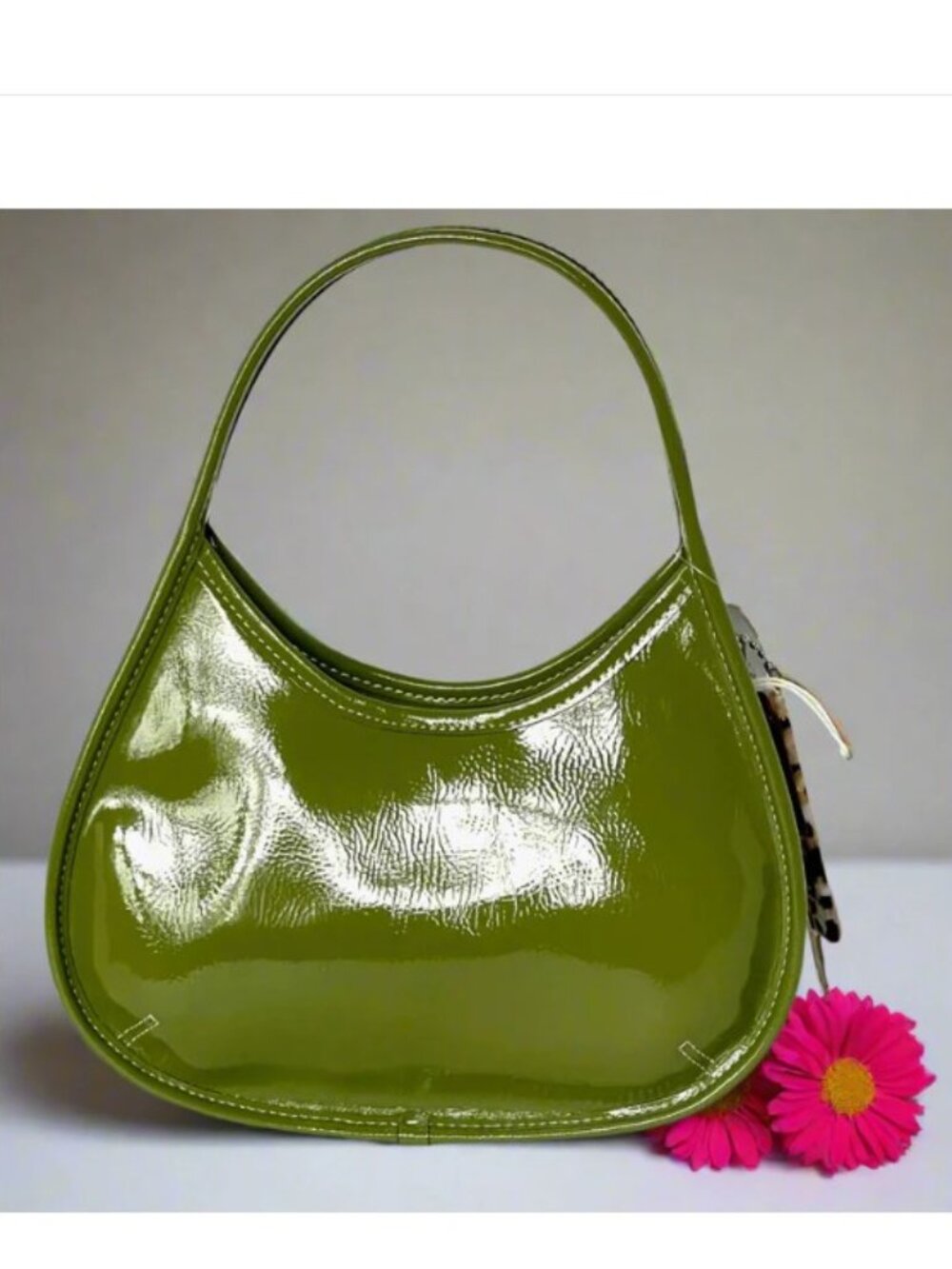 Coach Coachtopia Ergo Bag Olive Crinkle Patent Leather Shoulder CQ003